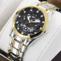 Montre Quartz Étanche en Acier Inoxydable Bicolore pour Homme Cadran Noir Variante - Style Bracelet Bicolore Cadran Noir