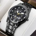 Montre quartz noire homme affaires bracelet acier inoxydable cadran squelette luxe neuf - Style Bracelet Noir Cadran Noir