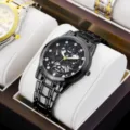 Orologio da uomo in acciaio inossidabile nero con quadrante scheletrato elegante. - Stile Vuoto / Cinturino Nero Quadrante Nero
