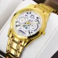 Montre quartz homme d'affaires en or luxueuse avec bracelet en acier et beau cadran. - Style Bracelet Or Cadran Blanc