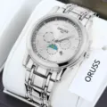 Montre quartz homme en acier inoxydable argente avec chiffres romains et calendrier - Bracelet Argenté Cadran Blanc Héroïque