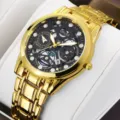 Montre homme dore de luxe avec cadran squelette bracelet en acier style d'affaires - Style Bracelet Or Cadran Noir