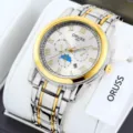 Montre Quartz Bicolore Homme Acier Inoxydable Argent Or Chiffres Romains Calendrier Étanche - Bracelet Bicolore Cadran Blanc