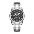 Montre quartz homme en acier inoxydable avec cadran squelette et bracelet metal pour affaires - Style Bracelet Argent Cadran Noir