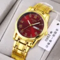 Luxury gold-tone quartz watch for women and men with red dial Roman numerals - All Gold Red Dial
