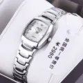 Women quartz watch with silver stainless steel strap tonneau case white dial stylish daily wear - Square White Dial No Calendar