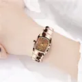 Elegant women quartz watch with rose gold stainless steel strap and sparkling dial. - Square Dial Women's Style / Coffee Gold Band Brown Square Dial