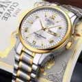 Reloj automático para hombre pulsera de acero inoxidable bicolor esfera blanca - Banda Dorada Esfera Blanca Hombre