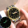 Orologio da polso al quarzo bicolore da uomo 38mm con quadrante luminoso calendario e cinturino - Stile Numerale-Bicolore Oro Quadrante Nero