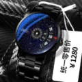 Men's waterproof quartz watch with black steel strap and stylish starry blue dial for daily wear. - Black Band Starry Sky Dial
