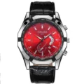 Men's automatic mechanical watch with red dial, luxury business style and black leather strap. - Leather Strap Red Dial