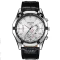 Men's automatic mechanical watch with silver dial, black tachymeter bezel, leather strap. - Leather Strap White Dial