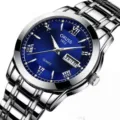 Reloj de cuarzo para hombre esfera azul correa de acero inoxidable pulsera elegante - Banda Plateada Esfera Azul Hombre