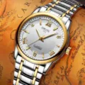 Herren zweifarbige edelstahl automatik armbanduhr mit klassischen römischen ziffern. - Weißes Zifferblatt Zweifarbiges Stahlband