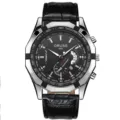 Men's black dial automatic mechanical watch with silver bezel and leather strap. - Leather Strap Black Dial