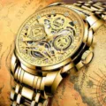 Gold skeleton men watch with stainless steel strap, luxury business quartz wristwatch detail. - Luxury Gear All-Gold Style