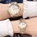 Couple quartz watch stainless steel strap luminous waterproof calendar business wristwatch - Two Tone Gold White Face Couple Pair