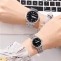 Couple quartz watch set with metal strap and black dial for men and women stylish gift. - Royal Couple Black Face Pair