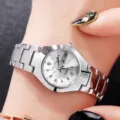 Women Silver Quartz Watch Stainless Steel Band Calendar Display Fashion Wristwatch - Upgraded Women's White Dial