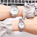 Couple quartz watch set silver metal strap white dial roman numerals calendar fashion - Royal Couple White Face Pair