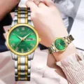 Dames horloge kwarts groen wijzerplaat tweekleurige metalen band elegante mode polshorloge - Goud Zilver Groene Wijzerplaat