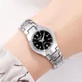 Women stainless steel quartz watch with black dial and stylish silver metal bracelet. - Special No Calendar Women Black Face Single Watch