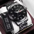 Men's luxury quartz watch with black dial, rhinestone markers and stainless steel bracelet. - Fashion Men Style (980) / All Black Surface
