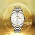 Men's quartz watch featuring dual-tone stainless steel strap and white calendar dial. - Wise Style / Two-tone White Dial