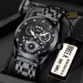 Automatikuhr für Herren mit skelettiertem Zifferblatt, Zirkoniamarkern und schwarzem Armband. - Zahnrad Ganz Schwarz Zifferblatt