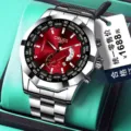 Montre quartz homme cadran rouge bracelet acier inoxydable tachymètre calendrier étanche luxe - Cadran Rouge en Acier Style Dominant