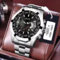 ORUSS Orologio Uomo Acciaio Inossidabile Quarzo Lusso Tachimetro Sport Cronografo Bracciale - Cassa in Argento Quadrante Nero Cinturino in Acciaio