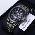 ORUSS men automatic quartz watch with dark steel bracelet and skeleton dial detailed design. - Light Full Black Face Male