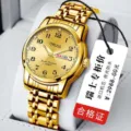 Orologio da uomo al quarzo in oro di lusso con cinturino in acciaio, quadrante luminoso. - Stile Numerale-Cinturino Oro Quadrante Oro