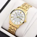 Orologio al quarzo da uomo dorato con cinturino in acciaio inossidabile, quadrante e data. - Stile Audace-Tutto Oro Quadrante Bianco 1