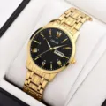 Orologio al quarzo da uomo oro con quadrante nero cinturino acciaio inox elegante - Stile Audace-Tutto Oro Quadrante Nero 1