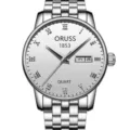 Elegante Herren Quarzarmbanduhr aus Edelstahl mit weißem Zifferblatt und Datum. - Silbernes Armband & Weißes Zifferblatt