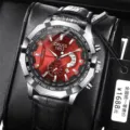 Montre quartz pour homme avec cadran rouge frappant lunette argentée et bracelet cuir étanche. - Cadran Rouge en Cuir Style Dominant 3