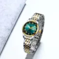 Elegant women quartz watch green dial silver gold metal bracelet classic dress wristwatch. - Roman Two-Tone Gold Green Dial