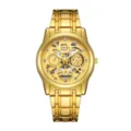 Gold skeleton quartz men watch luminous waterproof stainless steel luxury fashion wristwatch - Rhinestone Scale Style / Gear Full Gold Face Male
