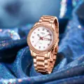 Women rose gold quartz watch with diamond bezel white dial waterproof wristwatch for ladies - Full Drill Dial - Pink White Women