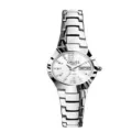 Silver quartz women wristwatch with metal link bracelet, white dial, and crystal markers. - 612 Silver White Style (0121) / Exquisite Women Watch