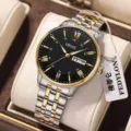 Orologio da polso al quarzo da uomo con cinturino in acciaio, quadrante grande e impermeabile. - Stile Audace-Bicolore Oro Nero 1