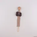 Baby Wooden Pacifier Clip Toy Strap Brown Leopard Bow Variant Baby Accessory Item - Dark Coffee