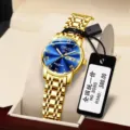 ORUSS reloj de pulsera mujer dorado cuarzo con esfera azul elegante y correa de acero - Mujeres-Romano Todo Oro Esfera Azul