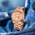 Elegant rose gold women watch with rhinestone bezel and roman numerals for stylish daily wear. - Full Drill Dial - Pink Rose Women