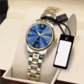 ORUSS women quartz watch, silver and gold two-tone stainless steel strap, blue dial. - Two-Tone Gold Blue Dial - Women
