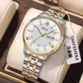 Orologio al quarzo da uomo con cinturino in acciaio bicolore, quadrante bianco e data. - Stile Audace-Bicolore Oro Bianco 1