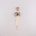 Leopard print bow baby pacifier clip strap, cute wooden clip toy holder for infants - Off White