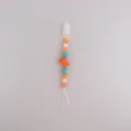 Cute dinosaur silicone pacifier clip with colorful beads for babies, anti-drop toy strap. - Orange