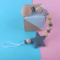 Wooden baby pacifier clip detail with silicone star and beads, safe teether chain accessory. - Gray